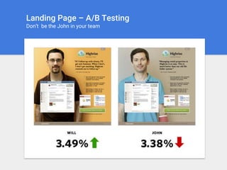 Landing Page – A/B Testing
Don’t be the John in your team
 