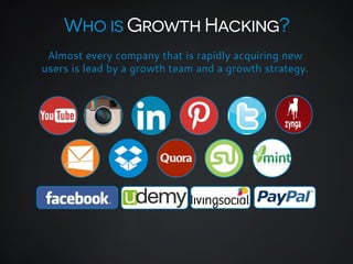 Almost every company that is rapidly acquiring new
users is lead by a growth team and a growth strategy.

 