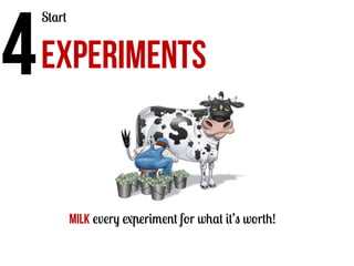 4	
  EXPERIMENTS
Start

Milk every experiment for what it’s worth!

 
