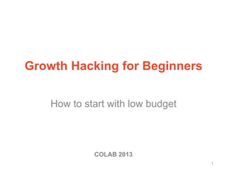 How to start with low budget
1
Growth Hacking for Beginners
COLAB 2013
 