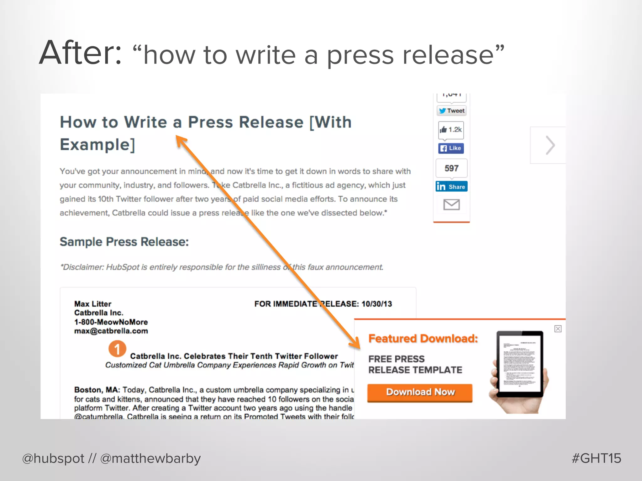 After: “how to write a press release”
@hubspot // @matthewbarby #GHT15
 