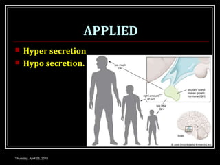 APPLIED
 Hyper secretion
 Hypo secretion.
Thursday, April 26, 2018
 