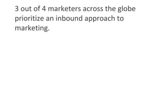 3 out of 4 marketers across the globe
prioritize an inbound approach to
marketing.
 