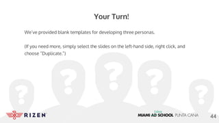 Your Turn!
We’ve provided blank templates for developing three personas.
(If you need more, simply select the slides on the left-hand side, right click, and
choose “Duplicate.”)
44
 