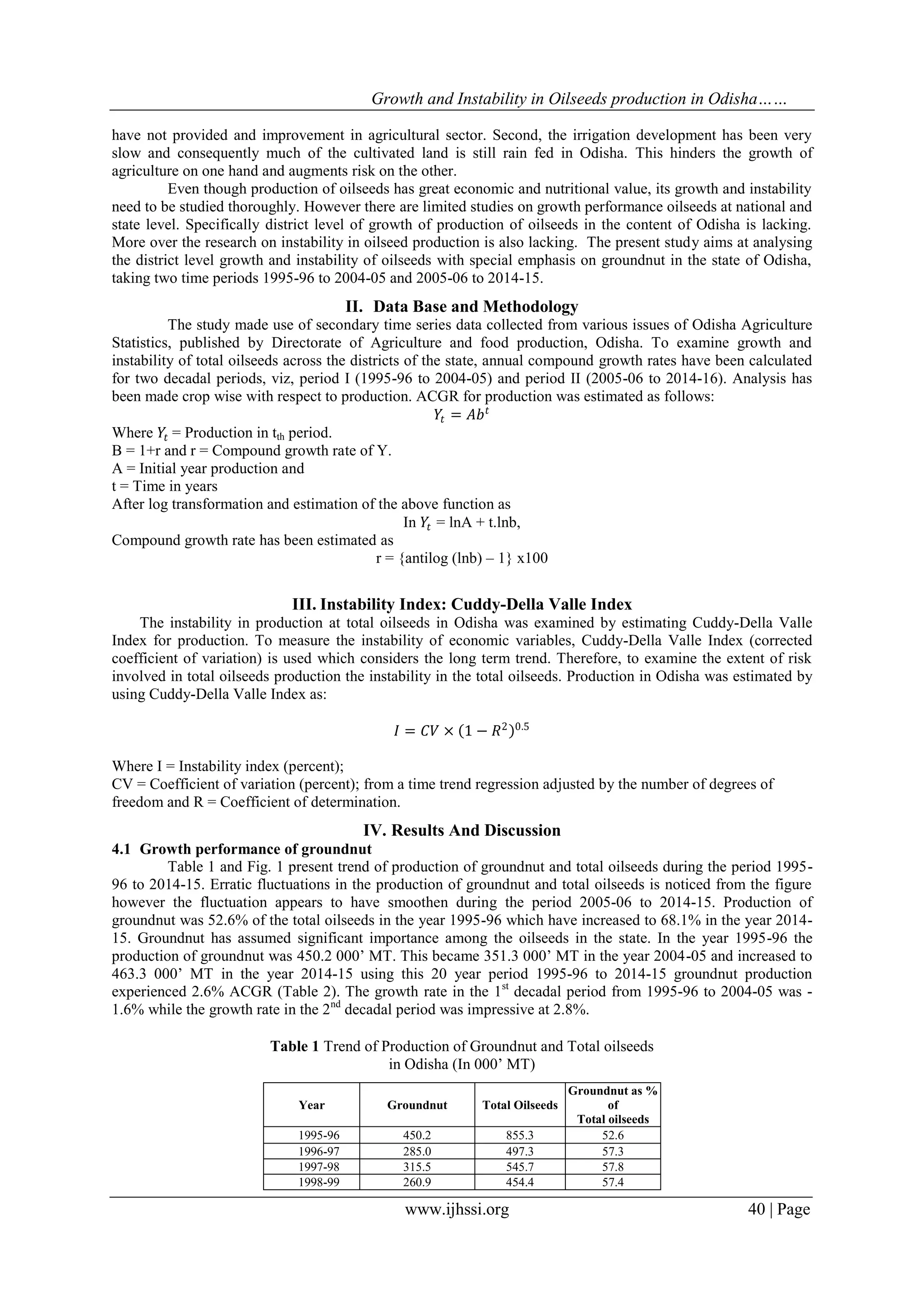 Growth and Instability of OIlseeds Production in Odisha | PDF