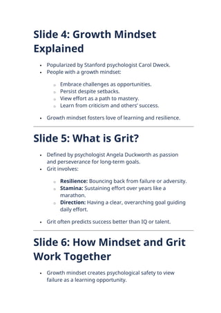 Understanding Grit Mindset and Grit: Psychological Foundations for Long-Term Success and ...