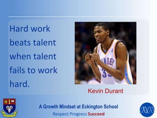 Hard work
beats talent
when talent
fails to work
hard.
Kevin Durant
A Growth Mindset at Eckington School
 