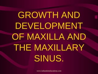 GROWTH AND
DEVELOPMENT
OF MAXILLA AND
THE MAXILLARY
SINUS.
www.indiandentalacademy.com
 