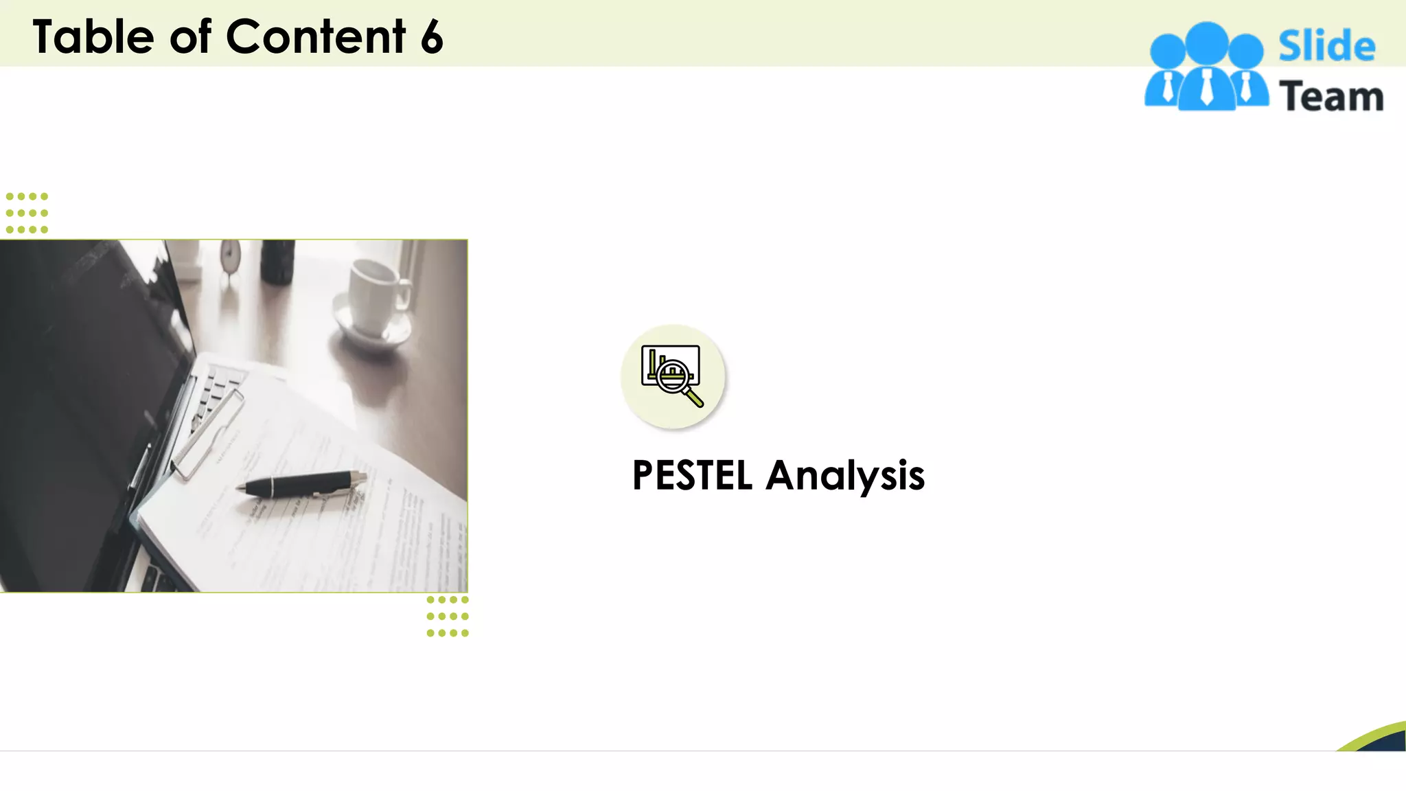 Table of Content 6
17
PESTEL Analysis
 