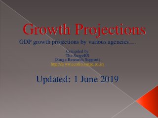 Growth Projections
GDP growth projections by various agencies......
Compiled by
The SurgeRS
(Surge Research Support)
http://www.ecofin-surge.co.in/
Updated 1 June 2019
 
