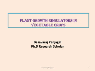 PLANT GROWTH REGULATORS IN
VEGETABLE CROPS
1
Basavaraj Panjagal
Ph.D Research Scholar
Basavaraj Panjagal
 