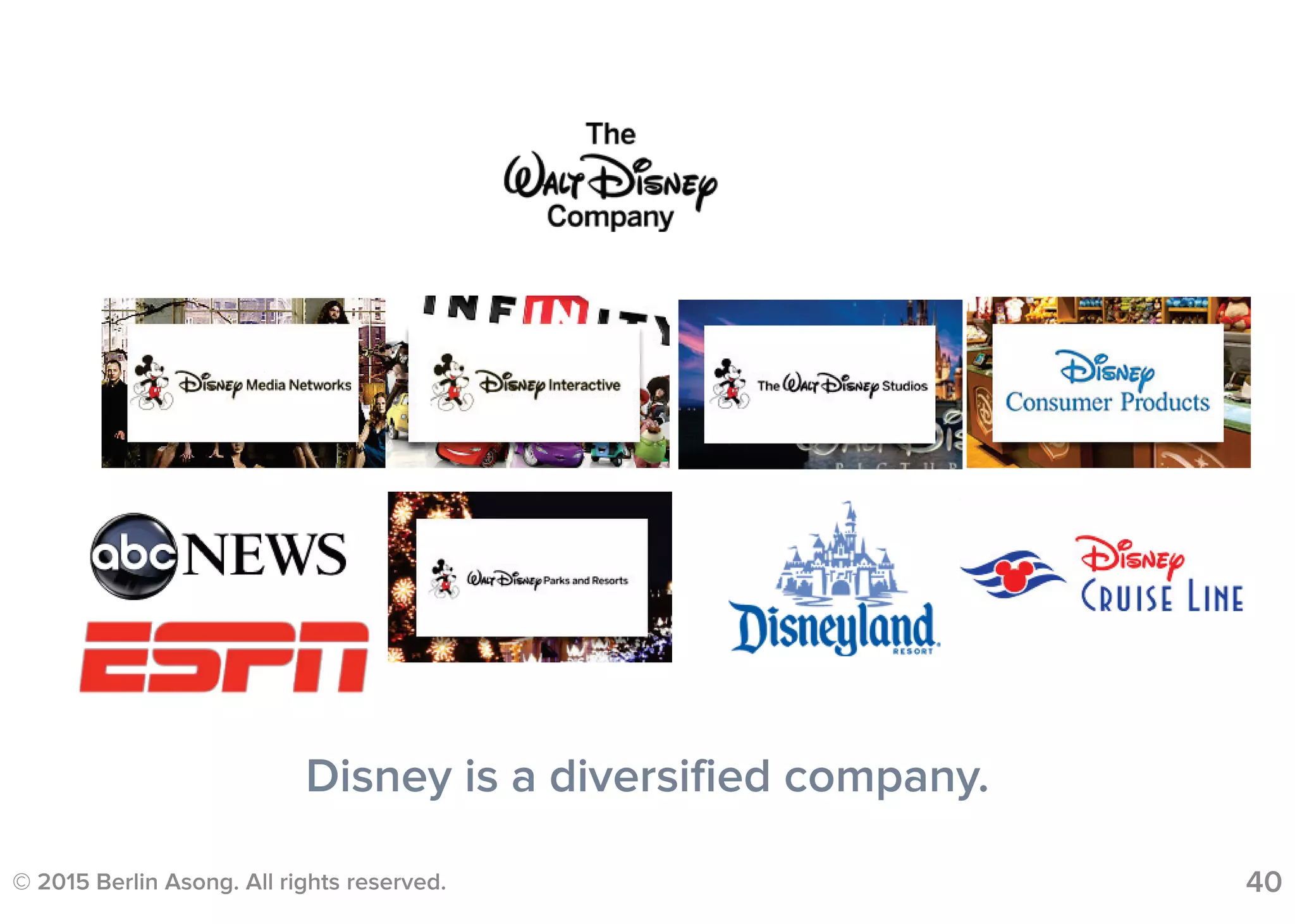 © 2015 Berlin Asong. All rights reserved. 40
Disney is a diversified company.
 