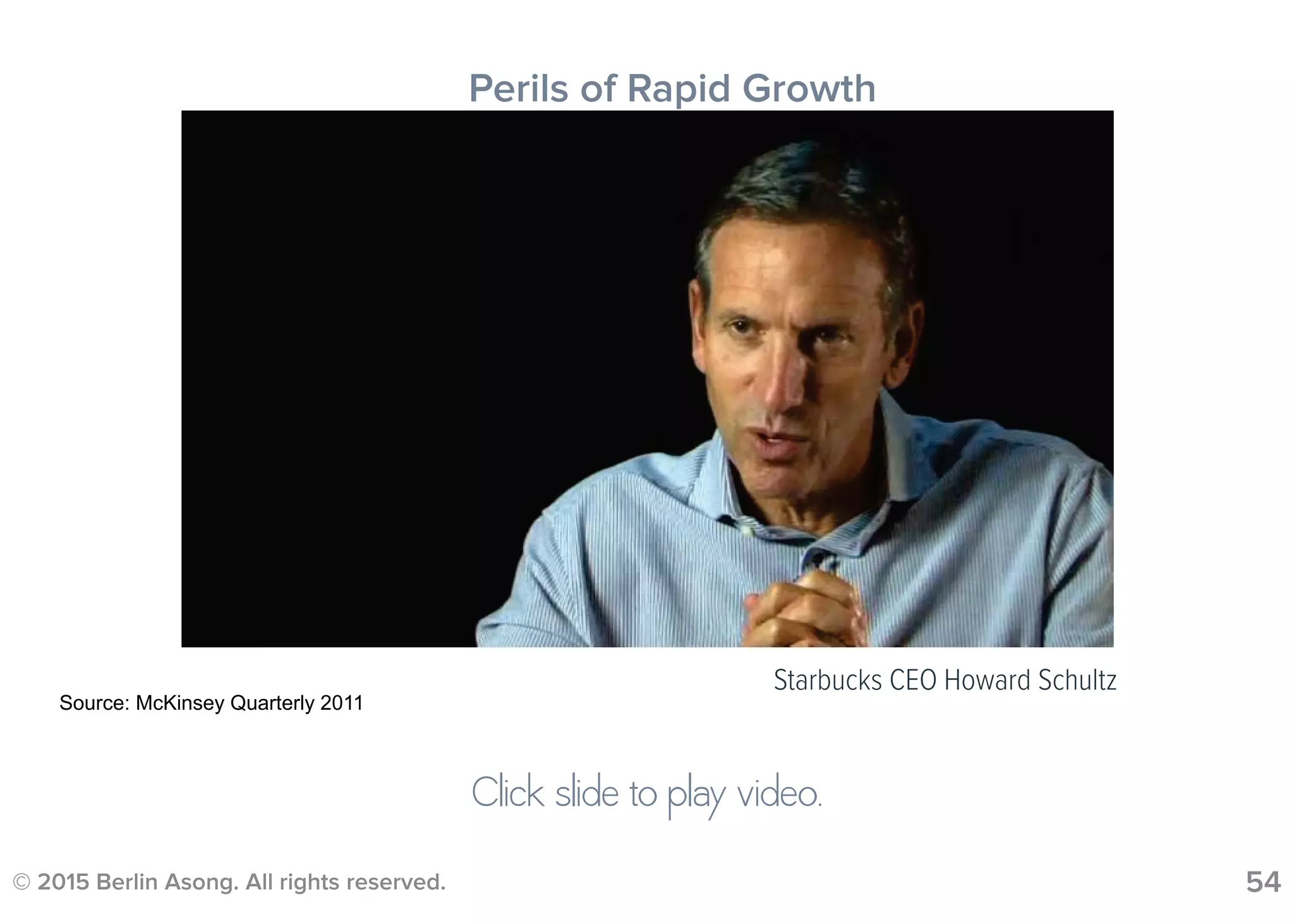 © 2015 Berlin Asong. All rights reserved. 54
Starbucks CEO Howard Schultz
Perils of Rapid Growth
Source: McKinsey Quarterly 2011
Click slide to play video.
 