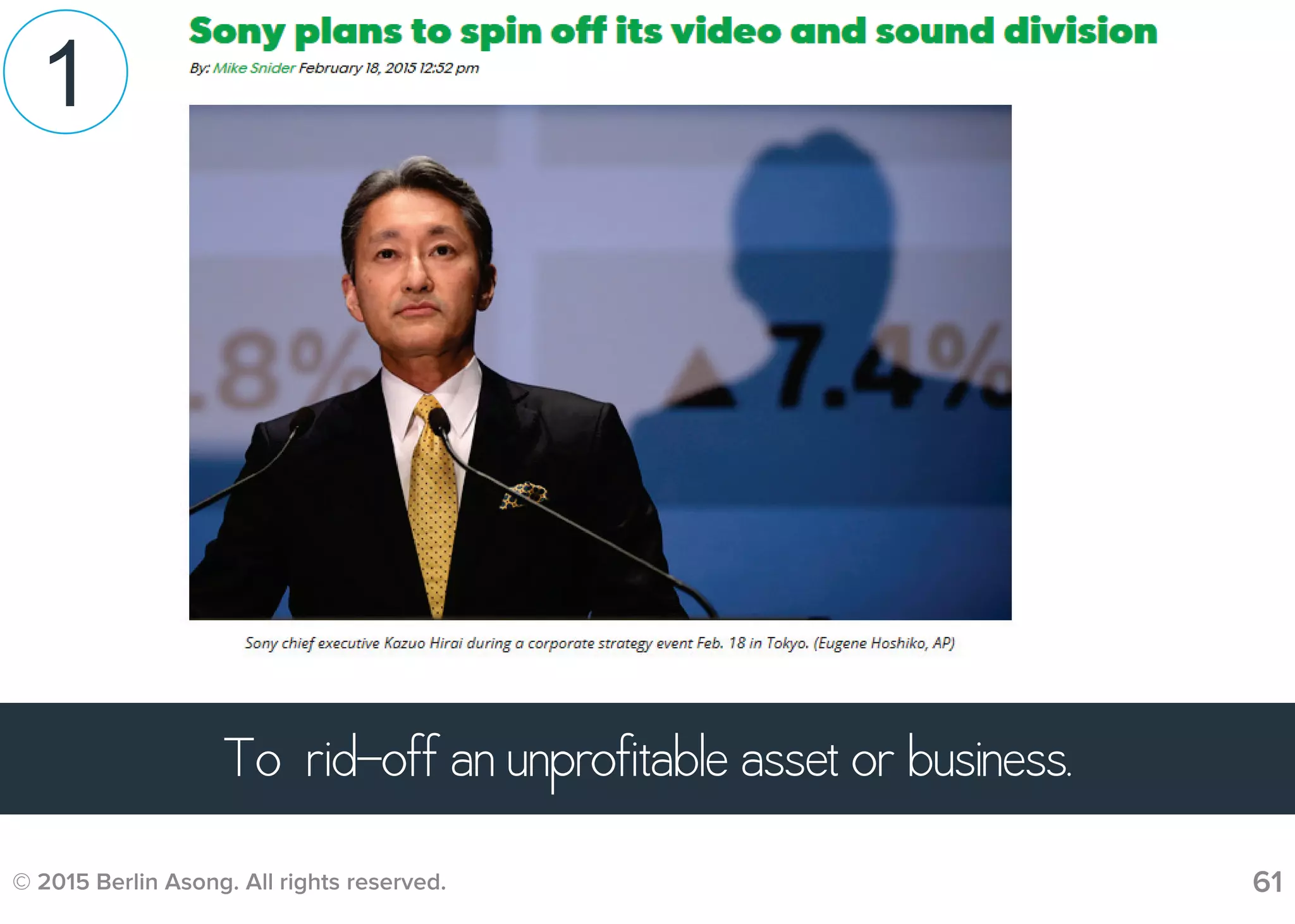 © 2015 Berlin Asong. All rights reserved. 61
1
To rid-off an unprofitable asset or business.
 