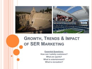 Growth, Trends & Impactof SER Marketing Essential Questions: How can I satisfy customers? What are sports? What is entertainment? What is recreation? 