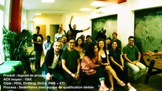 Produit : logiciel de prospection
ACV moyen : 15k€
Cible : PDG, DirMktg, DirCo, PME + ETI
Process : Sédentaires avec équipe de qualiﬁcation dédiée
 