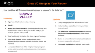 Crowd Valley
1.  Digital back office for online investing and lending
2.  Open API
3.  Manage your investor network with s...