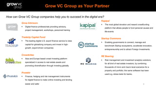 Grow VC Group as Your Partner
9	
Grow Advisors
§  Digital finance professionals providing advisory,
project management, wo...