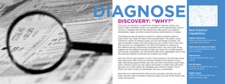 Once you are alerted to a significant change in business status, you
want to take immediate action—to capitalize on the opportunity, correct
course, or mitigate the risk. But before you take action, you need to
immediately figure out what caused business performance to change.
The diagnose step of analytics maturity is where analytics starts to
really shine over static BI reports and spreadsheets. The highly visual,
interactive nature of analytics gives you the advantage of speed. You
gain immediate insights and see things you just couldn’t see in the rows
and columns of a spreadsheet. You have the freedom to explore all
the different factors influencing a business result. You may easily bring
together all the different sources of data you need into a single analysis
and quickly investigate. You will examine data at an aggregate level or dig
into granular details to discover the answers you need.
Not only will you get answers to your initial questions, but through visual
data discovery, often times you will spot patterns and outliers in your
data, identifying opportunities and risks you didn’t previously know were
there. Analytics gives you the agility and power to make more informed
decisions at a more rapid rate, speeding your time-to-market. This is
where you start to gain an advantage over your competition.
Now that you understand the state of your business and why you got
there, the next step to analytics maturity helps you look to the future and
make strong plans…
DISCOVERY: “WHY?”
DIAGNOSE
Best Practice
Capabilities
Highly Interactive
Drag and drop, point and click
visual data exploration
Mash Up All Sources of Data
Gain a comprehensive view of
your business
Self-Service
Always available when *you*
need it
For All Users
Intuitive for business users, rich
tools for analysts
Highly Visual
Options for both simple and
highly complex data
 