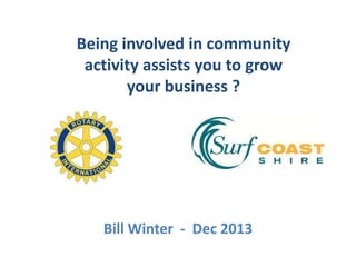 Being involved in community
activity assists you to grow
your business ?

Bill Winter - Dec 2013

 