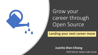 Grow your
career through
Open Source
Landing your next career move
Juanita Dion-Chiang
2019 Silicon Valley Code Camp
 