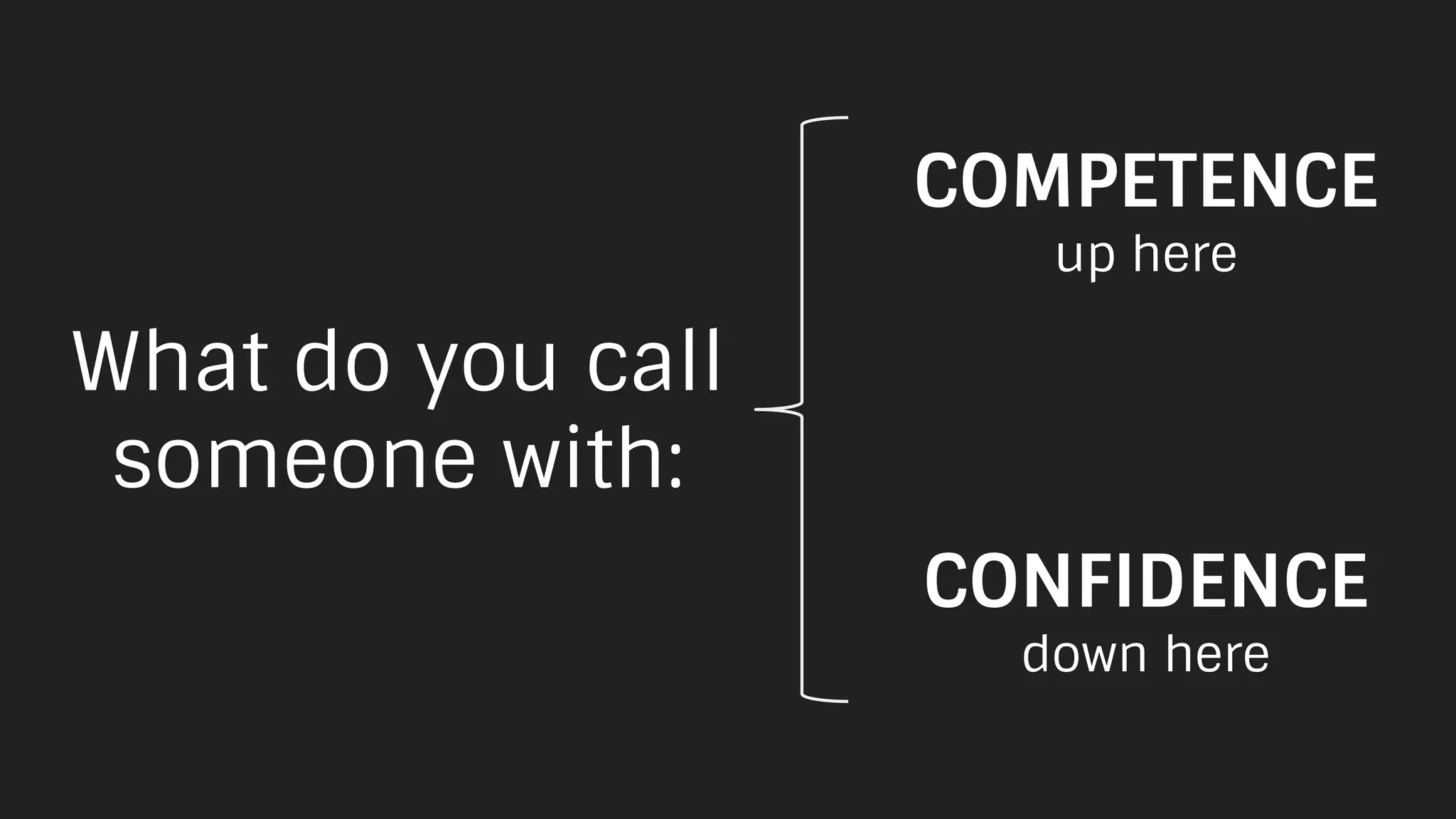 What do you call
someone with:
COMPETENCE
up here
CONFIDENCE
down here
 