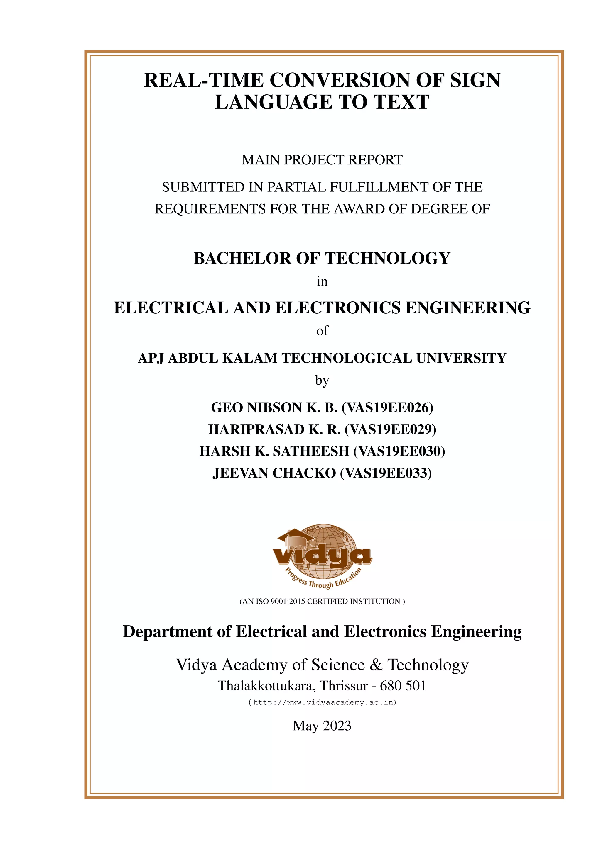 Real time conversion of sign language to text and speech | PDF