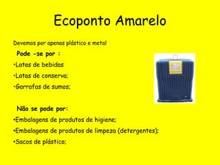 Ecoponto Verde Neste ecoponto devemos depositar vidroPodemos colocar Garrafas  