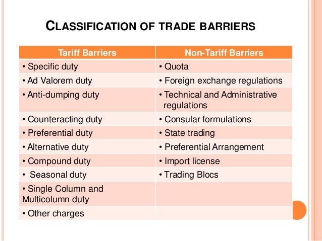 non tariff barriers Includes the barriers (tariff and non-tariff) that us companies face when exporting to this country. non tariff barriers Includes the barriers (tariff and non-tariff) that us companies face when exporting to this country.