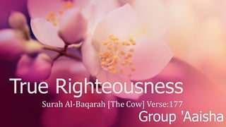 True Righteousness
Surah Al-Baqarah [The Cow] Verse:177
Group 'Aaisha
 