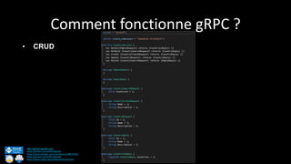 Comment fonctionne gRPC ?
http://anthonygiretti.com/
https://twitter.com/anthonygiretti
https://www.linkedin.com/in/anthony-g-98670426/
https://github.com/AnthonyGiretti
https://www.nuget.org/profiles/AnthonyGiretti
• CRUD
 