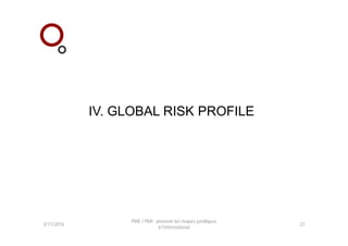 IV. GLOBAL RISK PROFILE
3/11/2016
PME / PMI : prévenir les risques juridiques
à l'international
27
 