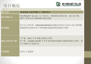 Ŀſ
Ŀ ʻԤƹĿ
Ŀʵʩ˾
GR PRECAST CO.,LTD, У4SB̴¥
203, 绰: 99109295, 99111226
ĿҪ
λУSONGINOHAIRHAN20Ĺ˾ʹõ
Ƚװʽʻ

ղ500 װʽ
120,000-130,000 ƽ ʹװʽĻ
2100Ҽͥס
ҵ 빤ҵ
 