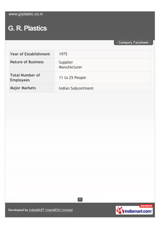 - Company Factsheet -


Year of Establishment   1975

Nature of Business      Supplier
                        Manufacture...