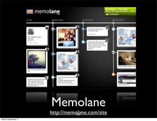 Memolane
                      http://memolane.com/site
                                 52
mardi 6 décembre 11
 