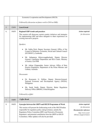 Economic Co-operation and Development (OECD)
Followed by discussion on future work in 2016 on SMEs
5. 12h30 Lunch break
6....