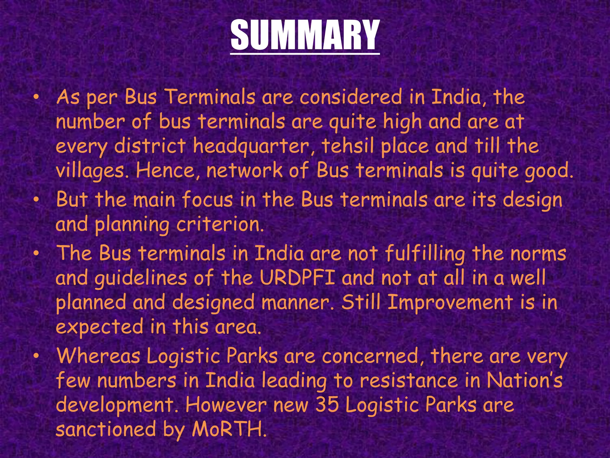Planning principles of Bus Terminals and Logistics Parks | PPTX | Rail ...
