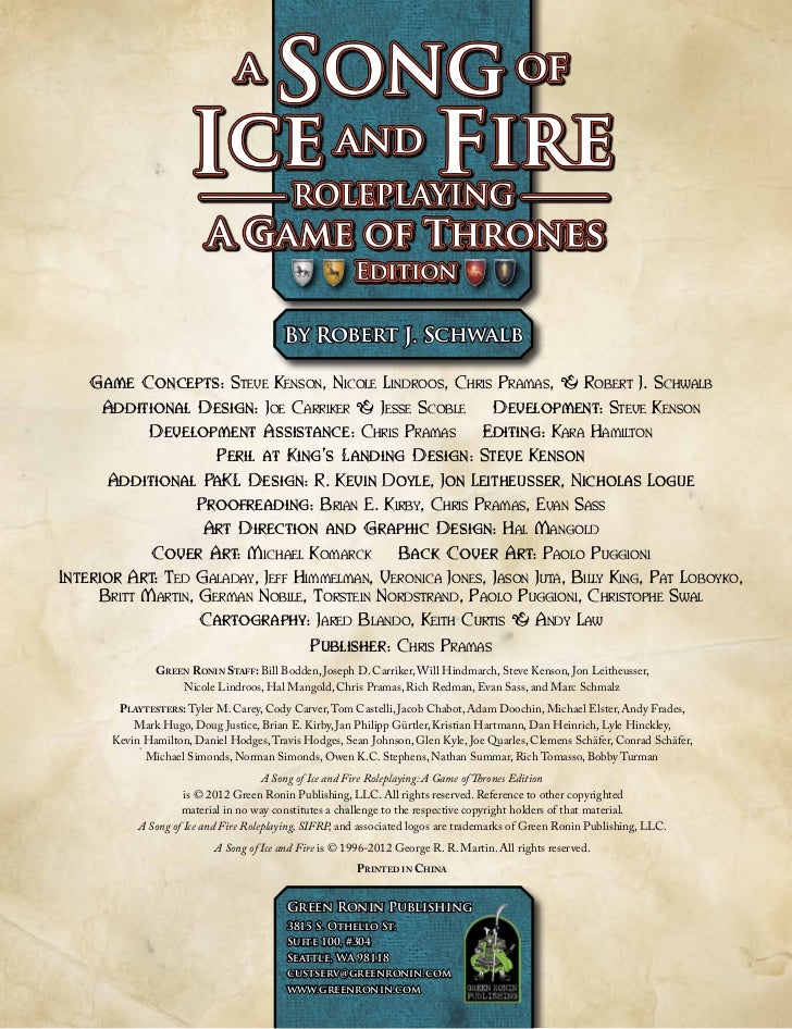 Song Of Ice And Fire Roleplaying A Game Of Thrones Edition Pdf Previ