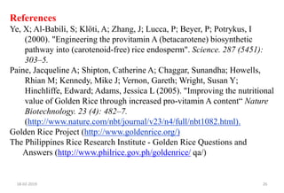 Golden rice , vit A enriched transgenic rice | PPTX