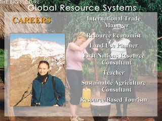 CAREERS International Trade Manager Resource Economist Land Use Planner First Nations Resource Consultant Teacher Sustainable Agriculture Consultant Resource Based Tourism 