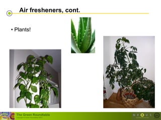 Air fresheners, cont.


• Plants!




  The Green Roundtable
  (copyright © Green Roundtable 2007)
 