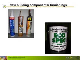 New building components/ furnishings




The Green Roundtable
(copyright © Green Roundtable 2007)
 