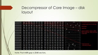 Decompressor of Core Image – disk
layout
Note: Post MBR gap is 2048 sectors.
 