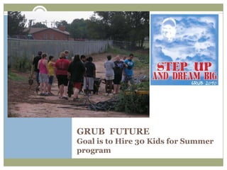 GRUB FUTURE
Goal is to Hire 30 Kids for Summer
program
 