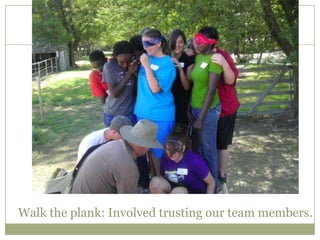 Walk the plank: Involved trusting our team members.
 