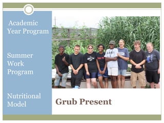 Academic
Year Program


Summer
Work
Program


Nutritional
Model          Grub Present
 