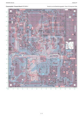 GRUNDIG Service	 Chassis TF
2 - 3
Chassisplatte / Chassis Board VPZ190R-4	 Ansicht von der Bestückungsseite / View of Component Side
0
10
20
30
40
50
60
70
80
90
100
110
120
130
140
150
160
Y
0 10 20 30 40 50 60 70 80 90 100 110 120 130 140X
1
D618
D619
1
1
1
1
1
1
1
1
1
1
C301
1
51
R2411
19
L601
1
1
1
1
1
1
15
1
2
1
1
R150RP408
741R804R
R120
1
R1027
1
IC108
1
L1013
RP413
1
R1028R413
C631
IC400
C505C501
R704C1035
R1019R1031R650
L500
C506
S3
C701
R509
1
C503
C1002
D500
C1039R1039
R1037
C315
C637
T503
R630
2
1
R309R1002R1034
R1001
C1017
1
1
L1005
C1004R310
1
391
T302
R415RP6RP1RP412RP410R414R711R146
R328
R334
1
T301
R524R710R125R336R335
T304
RP409R106
C303
R304
R303
T702
R733
1
C822
R821
RP421
C625
048R907R
R826
R827
C835
R926
R245R121C920
R925R922
R606
R243C919R939C916
R607R915C915
1
R231
R908C911
R941
R912
C918
R229
D910
R204R200
R657
R202R923C925
D912
R212R937C927D913
R219
C928
R211C926
R239
T603
R637
R237
R701
WHTREDS900
R621R614
C613
L610
R145
R702
1
1C617L605C101R230R232R238
R628
R622
R619
C659R101
TP192
816R626R
R648
R715
5
C649C213C218
R714
C648
S402
R623
C215C220R706R705
R834C845C843D902R117
C841C840
C122S1003R906
C828
C906
C833
C846R865R537C529C601
C842
C839X1001IC105C1055
C818C817
C815C814
R510
C539
1
R802
C808R814C809
R823R822
C1014
C802C800R811R816C804C807D800R820
C533
R103C1013R1016
R801318R608D608R808R908R318C208DD803
C820C819
D808C836C824D810
1
R144
C534
1
4
C508
R644C630C650
R642
C507C540C504
C525R534
R1022R1005
C1030
S500
R148C404
R418C1006
R734
R505
R1018
R1026C502
R508
R1015
C545
R504
R1024
R520
1
R1040
R667
IC604
R312
C124R315
R416RP411RP4
R306R130
R114
R329
R107
R112
R723
R666C850
C821
RP419RP417C831
IC402
RP416
S702IC900
C610
D905
R668
R654
C635
L607
R216
C609R602
C607
19R902C905C903
R900C902C900
8
R244R236
C618
R242R234R228
C615
D610
R331
C323
IC201
C527
R539C526
C803R812
R803L800C811
D801D807R815D809
R110
R645
R1013
R495
SCART
C120
C119 C118
IC102
R118
R131
D704
C645
L1016
R665
C1010
C1040
R503
R517
L613
R512
IC500
R515
T700
C553
IC300
C552
1
R632
R320
R658
R661
C657
C655
C654
L611
1
C121
C1022
R1017
C1015
R1020
R1011
T303
R318R313
R319
R326
1
C402
R502
R302C300
L300
C1034
C1032
S403
C104R457
C624
R722
R825
C317
R124
R917
1
30
T607
C208
C207
C212
1D620
R916
D914
R919 R918
D907D908D909
L608
IC200
R736
S700
T400
R601 R600
R615
L603
C202
C205
R227
R700 D601
R660 R640
C904 C901
D900D901
S903
D605 D608
D609
L606
R100
R222
R201
R213
R215
R207
R226
R210
R664
1
2
R631
R633
1
L604
C616
C611
C612
C614C109
L101
1
D707
D617
D616
C702
D706
R907C909
S600
R859R839R832
R846
11
R119
L1015
C829
R836
C830
R837C832
R838
1
C546
C530
C531
C524
L1002
CT48
C1018
C1011
1
C1054
1
1
D904
R914
R911
D903
D804
D805
T609
F501
L504
L507
C515
R519
R526
R506
1
R1007
7
8
1
1C521
R518
C500
C1021
R109
R1009
R115R113
S607
C519
C538
IC107
T101
HDMI
S703
USB
S605
R149
L107
IC101
C405
R1025
PCMCIA
C113
1
D705
19
R655
IC608
R409C400R105
R703
D604
C1037
C1024
R507
R501D502D501
22
L1014C1008
C550
R625
R624
R321
D503
R514
R662
C1001
C1023
C1026
R1003C1027
R1035
R1036
R1038
R511
S604
R656
40
C660
R649
L612
R305
R659
C656
R712
L614
1
C316
L1007
C1005
C1016C1033R1021
C1025
R1010
R308
L301
C309
C321
R327
1
S602
R459
1
T300
R301 R300
T100
C307
D504
T703C319C318
R307
C1031
C1036
R322C314C310
C305
SAW300
C112
R455
1
R635
L412
IC605
D600
C703
C834
C823
R824
2
R604
1
RP418
RP420
SAW301
C320
C103
X100
C125C123
L104
L102
C107
R921
IC704
C921
IC800
R835
LVDS
S404
51
C201
C206
R220R930
C922
R940
R932
C917
D915
1
IC600
L602C606
C608
C605
R235
R233
R214
HDMI
1
R731
R730
R934
C924
C923D916
D917
R609
R605
C638
1
R616
C600
IC603
C211
C210
C209
R208
R206
R653
C700
R935
R903 R901
L600
C604
D606
D607
R627
R639R638
C621
C603
C627
C623
L200
L100
C200
C102
C100
R240
R205
R203
C422
R861 C848 C847
2
C838
C837
C628
D603
R847
R620
IC601
C647
L105
C106
C105
C216
C214
R221
C219
C217
R127
L106
D708
R732
R905C907
S802
S901
6
DVD
S801
C844
C826
T806
R111
USB
R904
5
R843
1
T803
R536C528
C512
IC501
C544
C541
C532
C115
C1029
R1014
L1003
CT47
C1053
R608
008R0001RC801R804
R913
R819
C913
C806
R909
R817R810
R807
S100
F800
T608
R643C632
R848
R652
C643
L509
R529
R521
C535
C513
FID3
14
C642
1
R500
L502
C543
L506
R513C514
C517
R1004
1
S501
S606
C542
C522
C520
R527
S1000
FID1
S609
FID4
R102
FID2C401
IC1001
C547
R634
R603
IC701R1041
R663R126
IC104IC1000
R325
R316
L1006
L1004
L1008
TP194
R122
C304
T704
L1009
C308
R708
1
S603
HDMIL103
C108
R938
TP193
TU300
R647
C646
C636
SPDIFOUT
R641
T602
R629
IC606
R849
19
1
R129
R333
R104
R540
R1023
T800
R818
R805
C910
C812
R1057
C810
R651R108
C523L1010
R1006
R516R646
C639
R1012
R528
VPZ190R-4
IC1003
S800
COMPONENTAUDIOIN
POWERCONNECTORV-0
S610
R411
S400
C653
C626
R617
D703
C1000
R636
C634
C602
C1028
C313
R317
C312
S1001
SATELLITE
MODULE
R407
R405
R400
C111
L108
L503
D300
R311
R128
C482
R116
R330
R920
C322
L304 C302
C1007
C1009
X1000
C311
L303
R612
C619
C204
1
D701D602
D613 D615
D700 D614
T701T601
HDMI
D911
R610 C644
16
R851
IC801
C641
C509
C510
L508
C518
R535
R530
C1012
C203
R123
C1020
R1008
IC702
C805
C1019
KEYBOARD
C403
IC401
R707
IC100
C622
L1012
C633
IC1002
C1041
21
S608
LVDS
R401
1
L302
C485
T705
D811R332
L1001
L1000
C1003
C306
FUSE2A63V
F600
T610
R613 IC602
L609
C629
C658C620
C110
D702D709
IC901
R936
L801
S701
PCAUDIOIN
OPTICAL
D906
R611
IC607
T802
C640
C549
C511
L510
C516
R218 C345
IC106
IC1005
CLOCK/3D
L501
L505
IC609
IC502
IC700
VGAS902
S803
D1004
IC103
HEADPHONE
KEYBOARD SPEAKER
ETHERNET
TRANSPORT LINE
1
2
3
4
5
6
7 8
9 5
Trigger
610
12
1113
16
14
15
17
18
22 21 20 19
23
24
24
293031 28
40 39 38 37 36
26
27
25
 