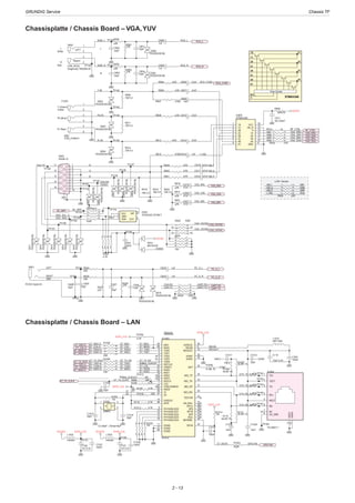 GRUNDIG Service	 Chassis TF
2 - 13
Chassisplatte / Chassis Board – VGA,YUV
Chassisplatte / Chassis Board – LAN
SIDE_L
SIDE_R
GND
R900
22K
C903
1uF
C902
33pF
C904
33pF
R903
27K
R902
22K
R901
27K C901
33pF
C900
1uF
C905
33pF
RCA_R
RCA_L
GND
GND
TP139
TP141
R904 47R C906 47nF
RCA_L
RCA_R
CVBS
L
R
L
R
Yellow
White
Red TP140
D901
PESD5V0S1BL
D900
PESD5V0S1BL
1B
1
1C
2
2B
3
2C
4
3B
5
3C
6
4B
7
4C
8
GND
9
4A
10
3A
11
2A
12
1A
13
S
14
OE_N
15
VCC
16
IC900
STMAV340
C907 47nF
R906
75R %1
R909 47R
C909
1nF
C910 47nF
R905 47R
R907 470R
R911
75R %1
GND
GND
D902
PESD5V0S1BL
D903
PESD5V0S1BL
TP142
TP144
TP143
GND Pr-IN
Pb-IN
Y-IN
2
1
3
5
4
6
S901
CON_CHINCH
Pr (Red)
Pb (Blue)
Y (Green)
RIGHT
3
2
2
LEFT
1
Dragoncity: RS229A-03
S900
CON_RCA2
R913 47R C913 47nF
R914
75R %1
GND
D904
PESD5V0S1BL
TP145
DDC_SCL_D
R
VGA5V
B
VGA5V
DDC_SDA_D
G
VGA_VSYNC
VGA_HSYNC
UART-RX
UART-TX
VGA_GIN+
VGA_RIN+
VGA_BIN+
VGA-TX
VGA-RX
VGA-TX
VGA-RX
C922
100nF
R920
75R %1
D910
BAT54CW
C916 47nF
C917 47nF
R919
75R %1
C918 47nF
R918
75R %1
VGA_HSYNC
VGA_VSYNC
UART-RX
UART-TX
VGA_RIN+
VGA_GIN+
VGA_BIN+
GND
GND
GND
GND
VCC5V
C923 1uF
C927
33pF
R937
27K
R934
22K
C926
33pF
PC_A_R
PC_A_L
GND
TP159
C924 1uFR935
22K
TP160
C928
33pF
R936
27K
C925
33pF
TP158
VGA_SOG
C911
NC/100nF
RIGHT
GND
LEFTS903
PC/DVI Audio IN
1
6
2
7
3
8
4
9
5
11
12
13
14
15
10
17
16
S902
DSUB-15
TP147
TP148
TP149
TP150
TP151
TP152
TP157
TP156
TP146
TP161
GNDGND
D916
PESD5V0S1BL
D917
PESD5V0S1BL
D907
PESD5V0S1BL
D908
PESD5V0S1BL
D909
PESD5V0S1BL
D905
PESD5V0S1BL
D906
PESD5V0S1BL
D914
PESD5V0S1BL
D915
PESD5V0S1BL
D911
PESD5V0S1BL
D912
PESD5V0S1BL
D913
PESD5V0S1BL
VGA_RIN-C919
47nF
VGA_RIN-
R916
47R
VGA_GIN-C920
47nF
VGA_GIN-
R917
47R
VGA_BIN-C921
47nF
VGA_BIN-
R921
47R
GND
VGA_SOG
R908
0R/47R
GND GND
GND
GND
RF_CTRL
VCC5V
GND
RCA_CVBS RCA_CVBS
R912 1k
R915 470RC915 1nF
R939 47R
R940 47R
R941 47R
7531
8642
R938 47R
7531
8642
R932 100R
7531
8642
R925 100R
7531
8642
R930
4.7K
7531
8642
R923
100R
EE_WP5
GND GND
PC_A_L
PC_A_R
7531
8642
R922
10K
SCL
1
GND
2
SDA
3
VCC
4
WP
5 IC901
AT24C02C-STHM-T
TP155
TP154
TP153
EE_WP5
RF_CTRL
vga_r
vga_g
vga_b
v_sog
vgar
vgag
vgab
vsog
v_sog
vga_r
vga_g
vga_b
vgar
vgag
vgab
vsog
LOW Version
7531
8642
R926 22R
TP176
ET_TX_CLK-E
ET_RXD0-E
ET_RXD1-E
ET_MDC-E
ET_MDIO-E
ET_TXD0-E
ET_TXD1-E
ET_TX_EN-E
50MHz_CLKOUT
R1004
4.7K
R1012
0R
R1008
49.9R 1%
C1019
10nF
R109 4.7K
CT48
1uF 6.3V
C1029
100nF
C1011
100nF
R113
49.9R 1%
R1007
49.9R 1%
L1002
FB/60R
R108 4.7K
C115
10uF 6.3V
R1013 4.7K
L1003
FB/60R
R1009
6.19K 1%
L1010
SBY1005
R1023
330R
R115
49.9R 1%
C1012
10nF
CT47
1uF 6.3V
R110 4.7K
R1016 33R
C345
100nF
C1020
10nF
C1021
100nF
ET_TXD0-E
ET_TXD1-E
ET_TX_EN-E
ET_TX_CLK-E
ET_RXD0-E
ET_RXD1-E
ET_MDC-E
ET_MDIO-E
GPIO149
GND
ETHA_3.3V
GND
GND
ETHA_3.3V
GND
GND
GND
GND
EXTD_3.3V
EXTD_3.3V
GND
GNDGND
GND
TD+
1
TD-
2
RD+
3
TDCT
4
RDCT
5
RD-
6
NC
7
CH_GND
8
GND1
9
GND2
10
S1000
TS-20001-1
MDC
25
MDIO
26
TXD0
6
TXD1
5
TXD2
4
TXD3
3
TXEN
2
REFCLK
7
CRSDV
22
RXD0
21
RXD1
20
RXD2
19
RXD3
18
RXCLK
16
COL
1
CRS/LEDMOD
23
RXER
24
X1
46
X2
47
DVDD33
14
INTR
48
PHYAD0/LED0
9
PHYAD0/LED1
10
PHYAD0/LED2
12
PHYAD0/LED3
13
PHYAD0/LED4
15
DGND
11
DGND
17
DGND
45
RSTN
42
MII/SNIB
44
ISOL
43
APS
41
RPTR
40
SPD
39
DPLX
38
AN_ENA
37
TESTON
27
MDI_RN
30
MDI_RP
31
MDI_TN
33
MDI_TP
34
ISET
28
AGND
35
AGND
29
REGOUT
32
REGIN
8
AVDD33
36
IC1003
IP101A
GPIO149
ET_MDC
ET_MDIO
ET_TXD0
ET_TXD1
ET_TX_EN
50MHz_CLKOUT
ET_COL
ET_RXD0
ET_RXD1
X1
X2
REGIN
REGOUT
R103
1M
C1013
20pF
C1014
20pF
GNDGND
CL=20pF ; C0max=5pF
EXTD_3.3V
R1014
10k
EXTD_3.3V
GND
ET_COL-EET_COL-E
1 3
24
X1001
25MHz
ET_COL
ET_RXD1
ET_TXD0
ET_MDIO
ET_TX_EN
ET_RXD0
ET_MDC
ET_TXD1
7531
8642
R1005
33R
R495 33R
7531
8642
R1006
33R
TP169
TP170
TP162
TP163
TP164
TP165
TP167
TP168
7531
8642 R1022
10k
C1018
100nF
ET_RSTN
Ethernet
C1030
10pFGND
VCC3V3 VCC3V3
ETH_RX_P
ETH_RX_N
ETH_TX_P
ETH_TX_N
GND
GND
STMAV340
Flow Control
1A
2A
3A
4A
1B
1C
2B
2C
3B
3C
4B
4C
OE_N
Flow Control
1A
2A
3A
4A
1B
1C
2B
2C
3B
3C
4B
4C
N
S
 