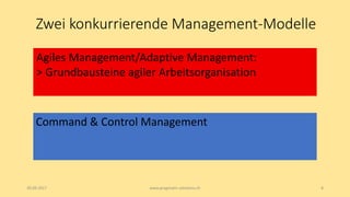 Zwei konkurrierende Management-Modelle
Command & Control Management
Agiles Management/Adaptive Management:
> Grundbaustein...