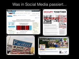 Worauf Social Media gründet...
Soziale Netzwerke sind abgegrenzte
Mengen von Akteuren die interagieren.
Vernetzung ist ein...